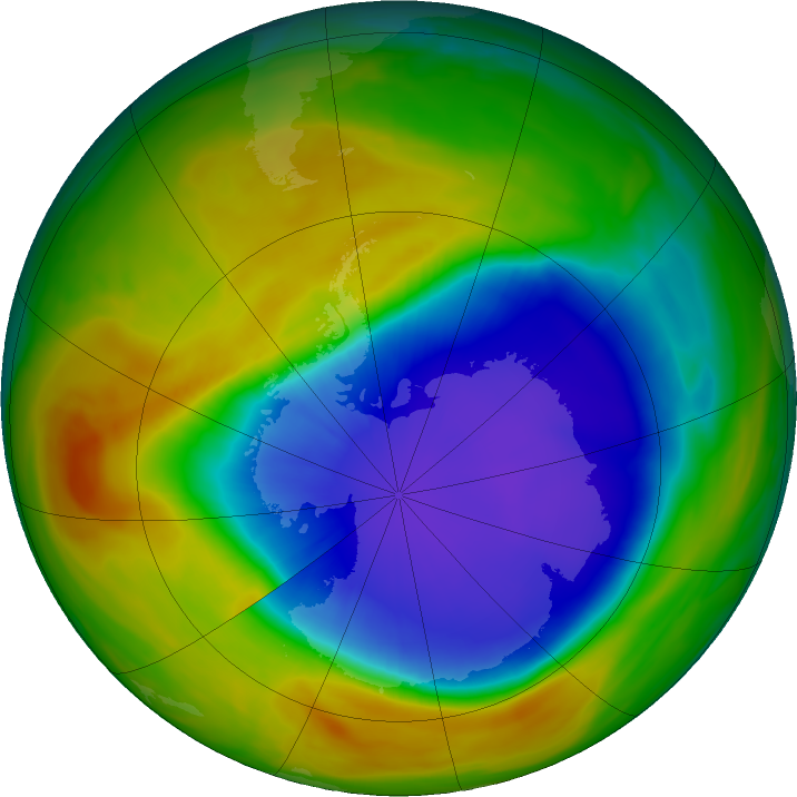 Antarctic ozone map for 09 October 2017